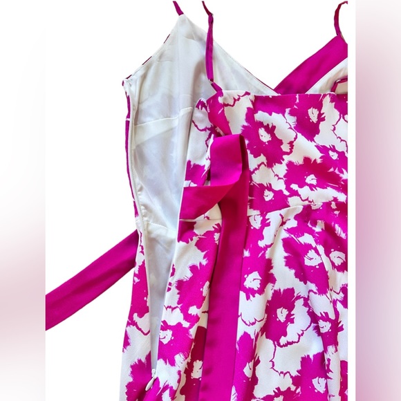 Banana Republic Pink Floral Print Asymmetrical Fit Flare Dress Petite 4 - Picture 4 of 7
